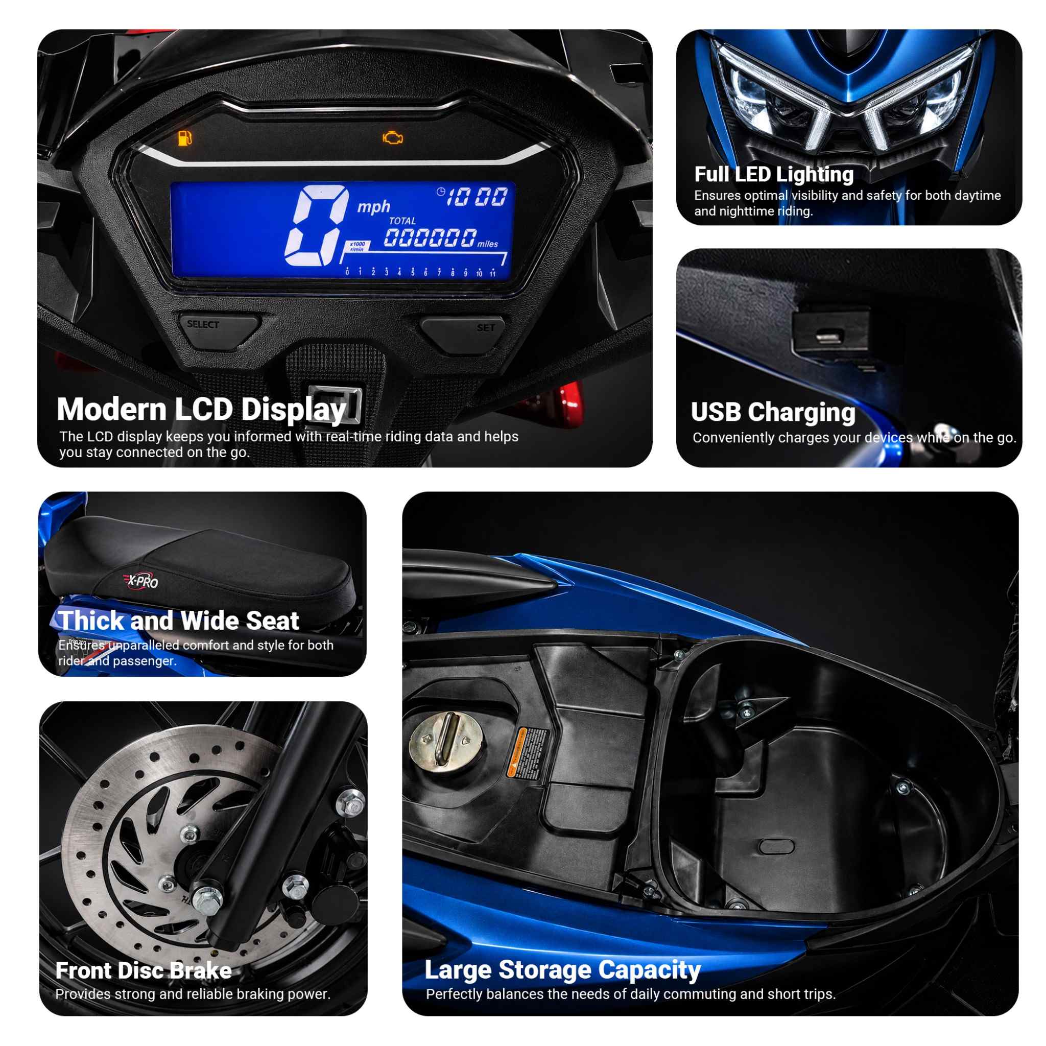 Free Shipping! X-PRO Tinian 200 EFI Electronic Fuel Injection Scooter with CVT Transmission, 14" Alloy Wheels, LED Headlights! - Image 5