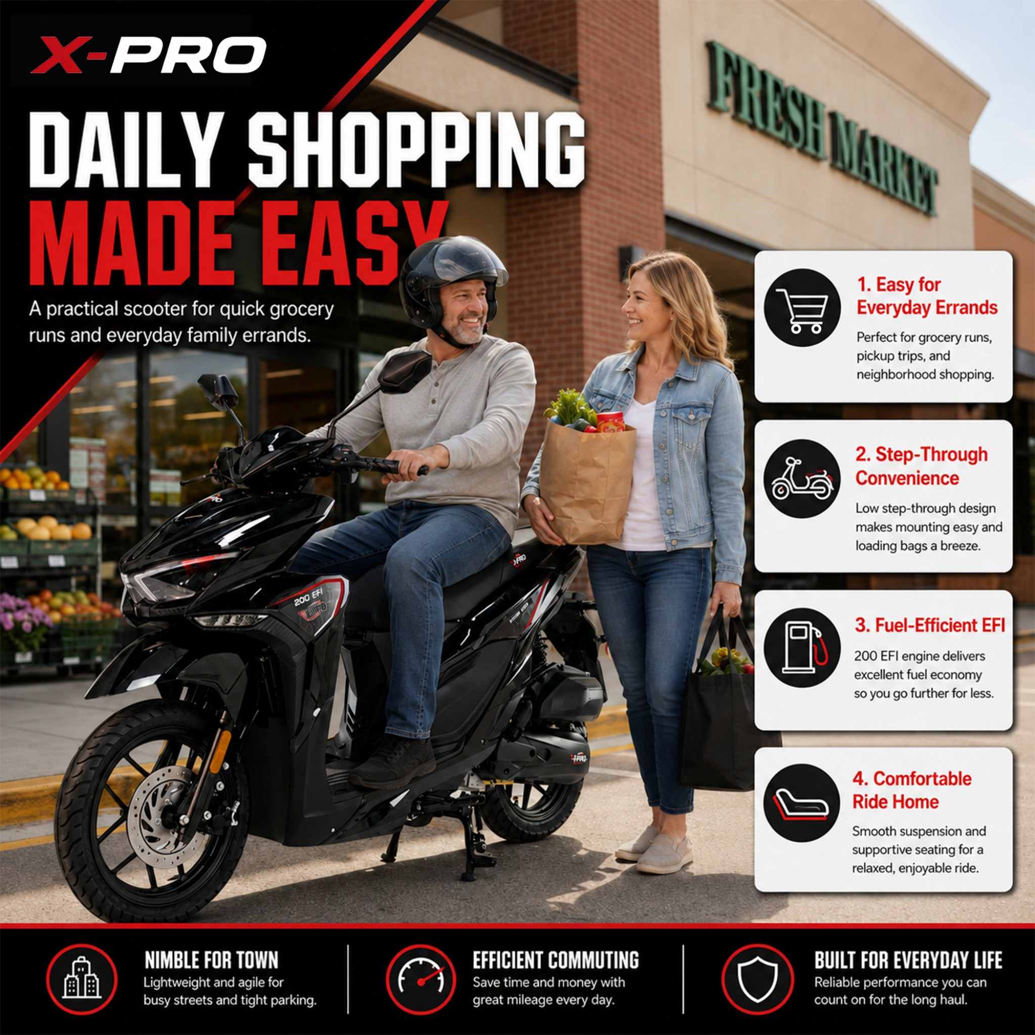 Free Shipping! X-PRO Tinian 200 EFI Electronic Fuel Injection Scooter with CVT Transmission, 14" Alloy Wheels, LED Headlights! - Image 7