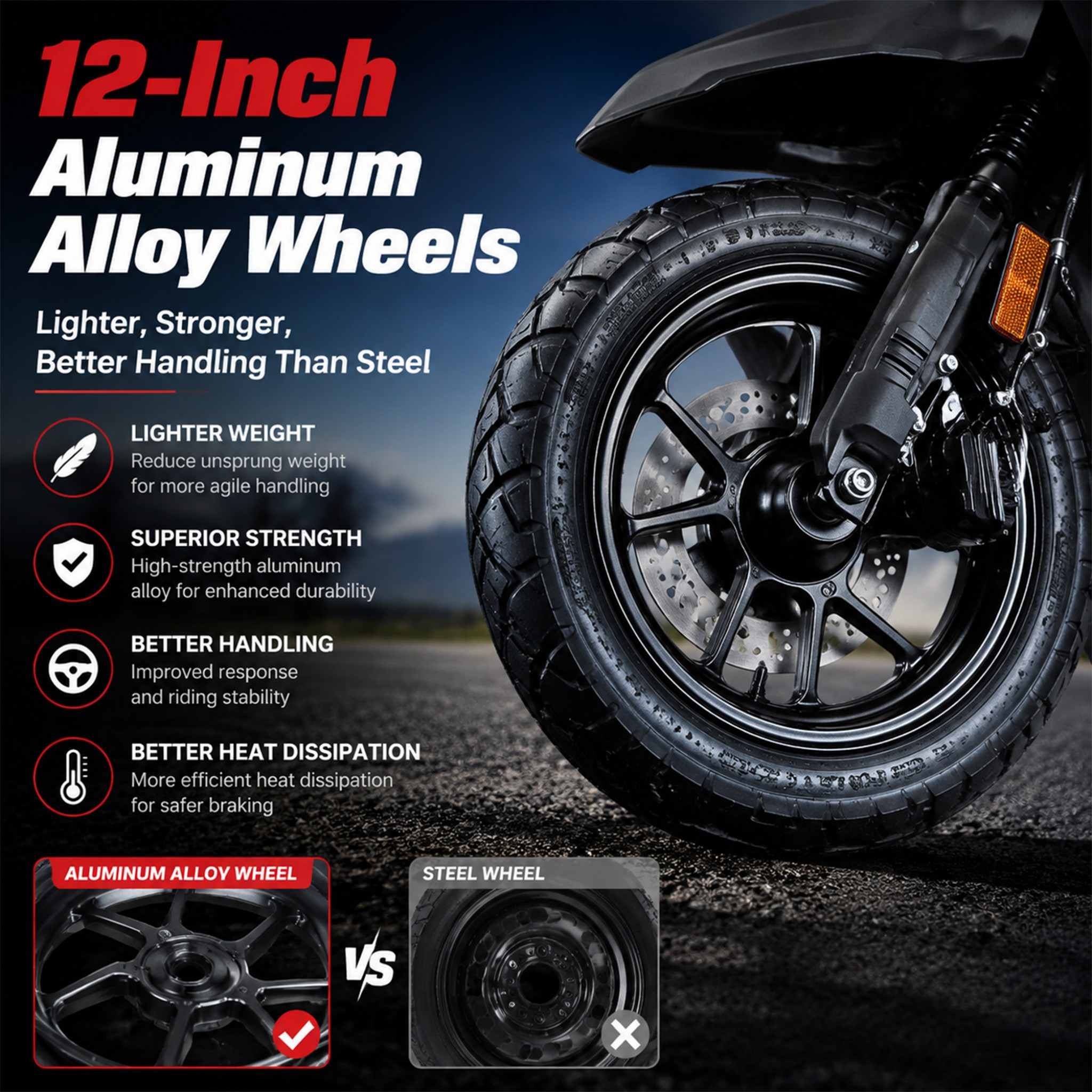 Free Shipping! X-PRO TANK 200 EFI Electronic Fuel Injection Moped Scooter with 12" Alloy Wheels! LED Lights! - Image 4