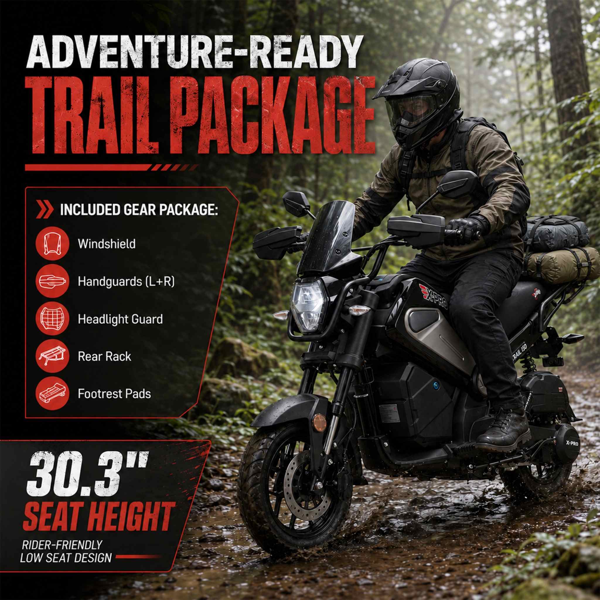 Free Shipping! X-PRO Trail 150 Motorcycle with Automatic Transmission, Electric/Kick Start! 12"/10" Aluminum Wheels! LED Lights! - Image 3