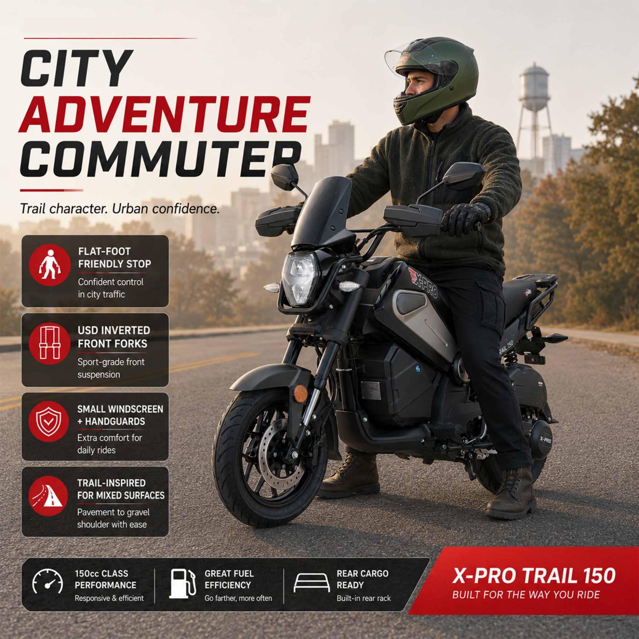 Free Shipping! X-PRO Trail 150 Motorcycle with Automatic Transmission, Electric/Kick Start! 12"/10" Aluminum Wheels! LED Lights! - Image 6