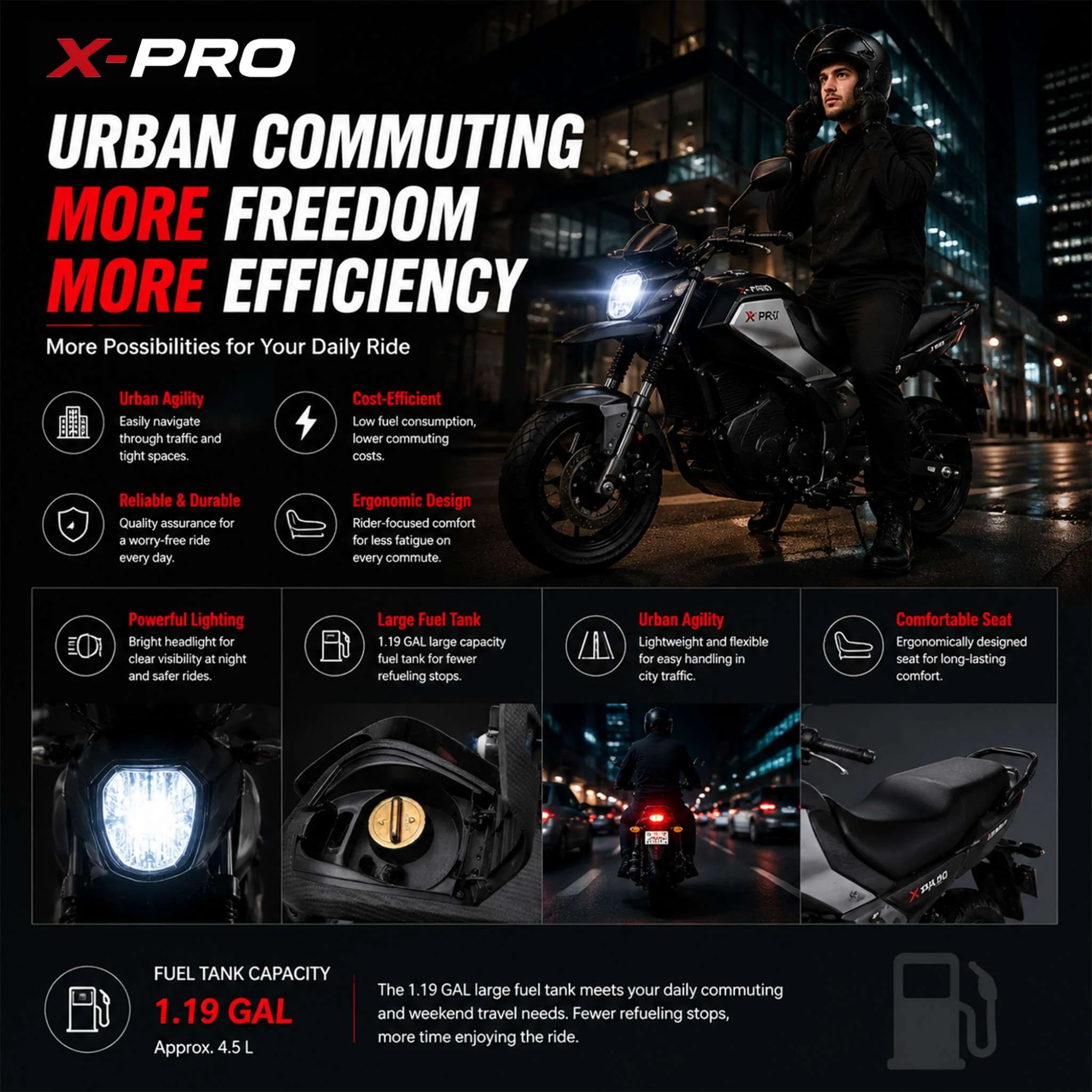 Free Shipping! X-PRO Trail 150 Motorcycle with Automatic Transmission, Electric/Kick Start! 12"/10" Aluminum Wheels! LED Lights! - Image 7