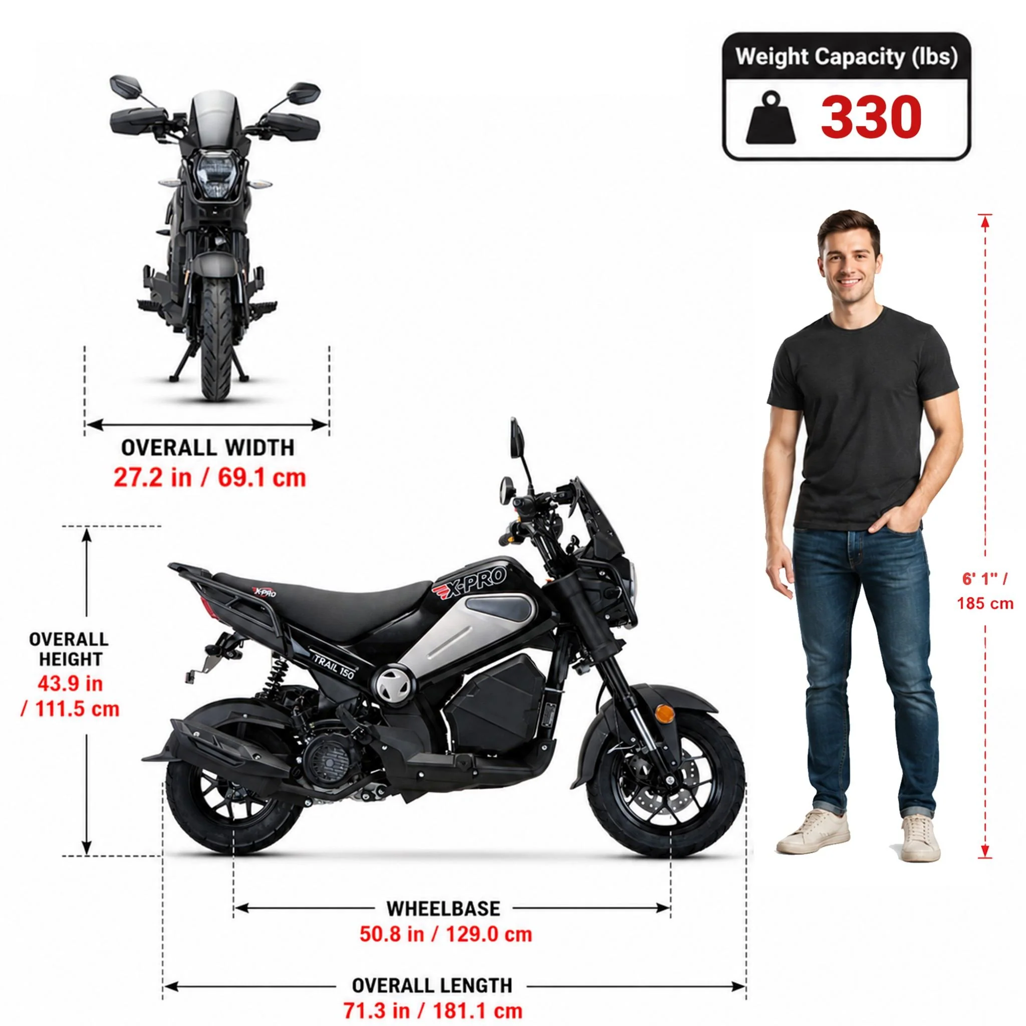 Free Shipping! X-PRO Trail 150 Motorcycle with Automatic Transmission, Electric/Kick Start! 12"/10" Aluminum Wheels! LED Lights! - Image 8
