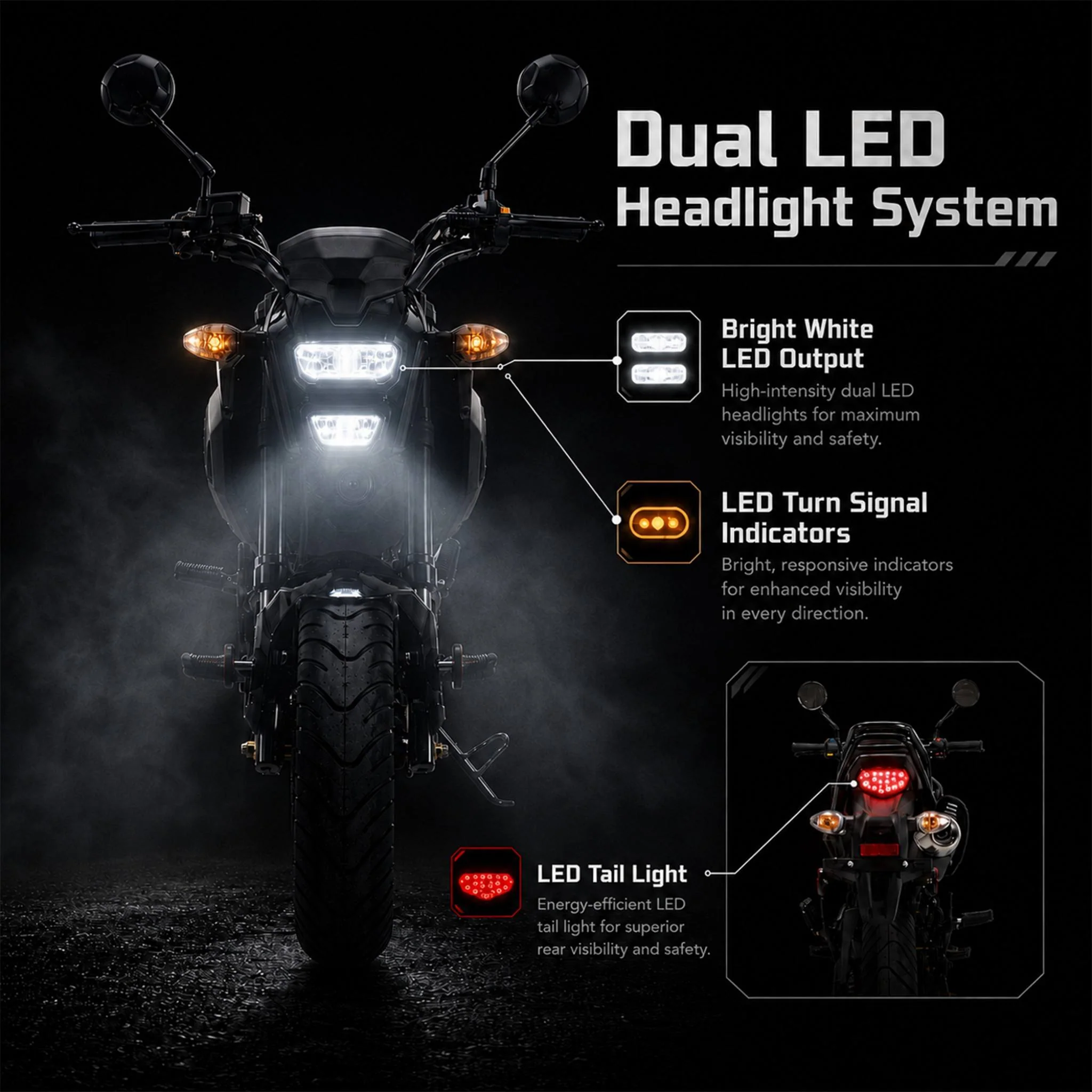 Free shipping! X-PRO 125cc Vader Motorcycle with Manual Transmission, Electric Start! Dual Headlights! Big 12in Wheels! - Image 3