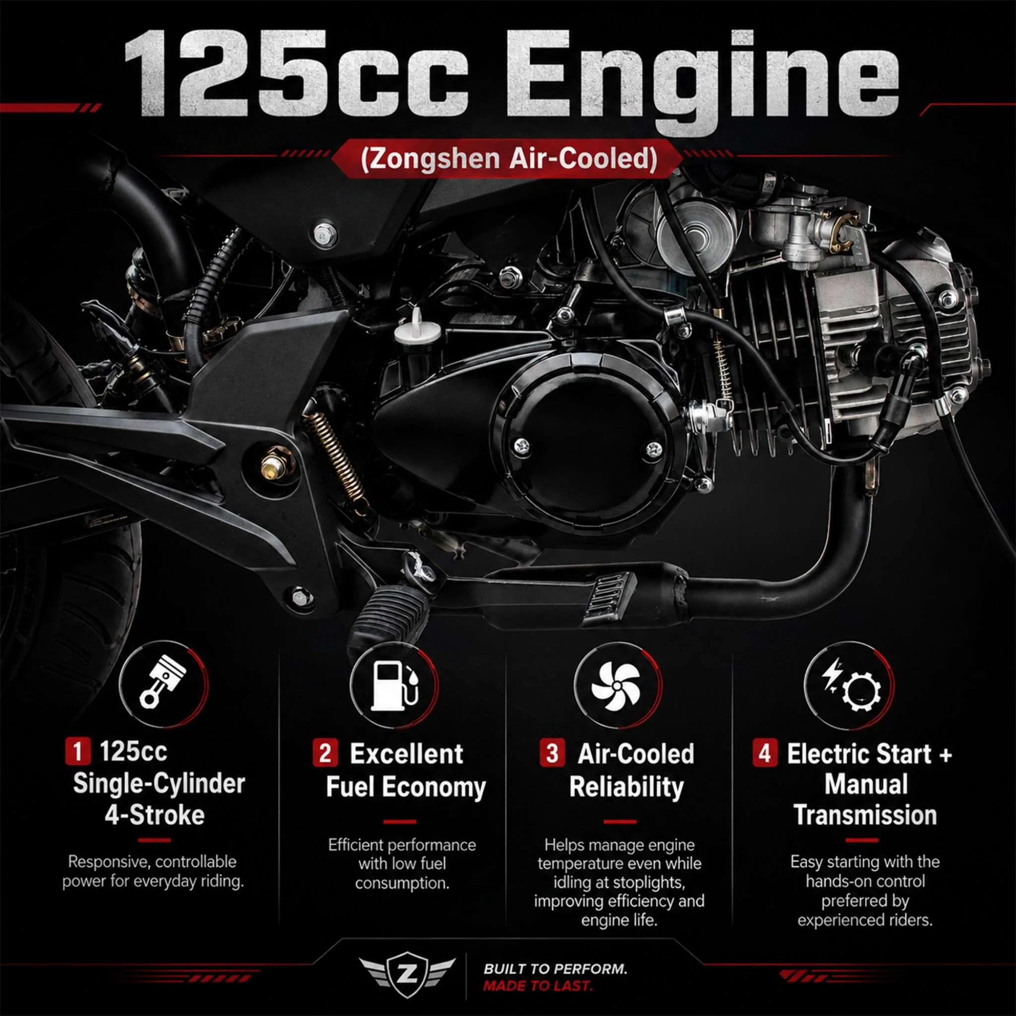 Free shipping! X-PRO 125cc Vader Motorcycle with Manual Transmission, Electric Start! Dual Headlights! Big 12in Wheels! - Image 4