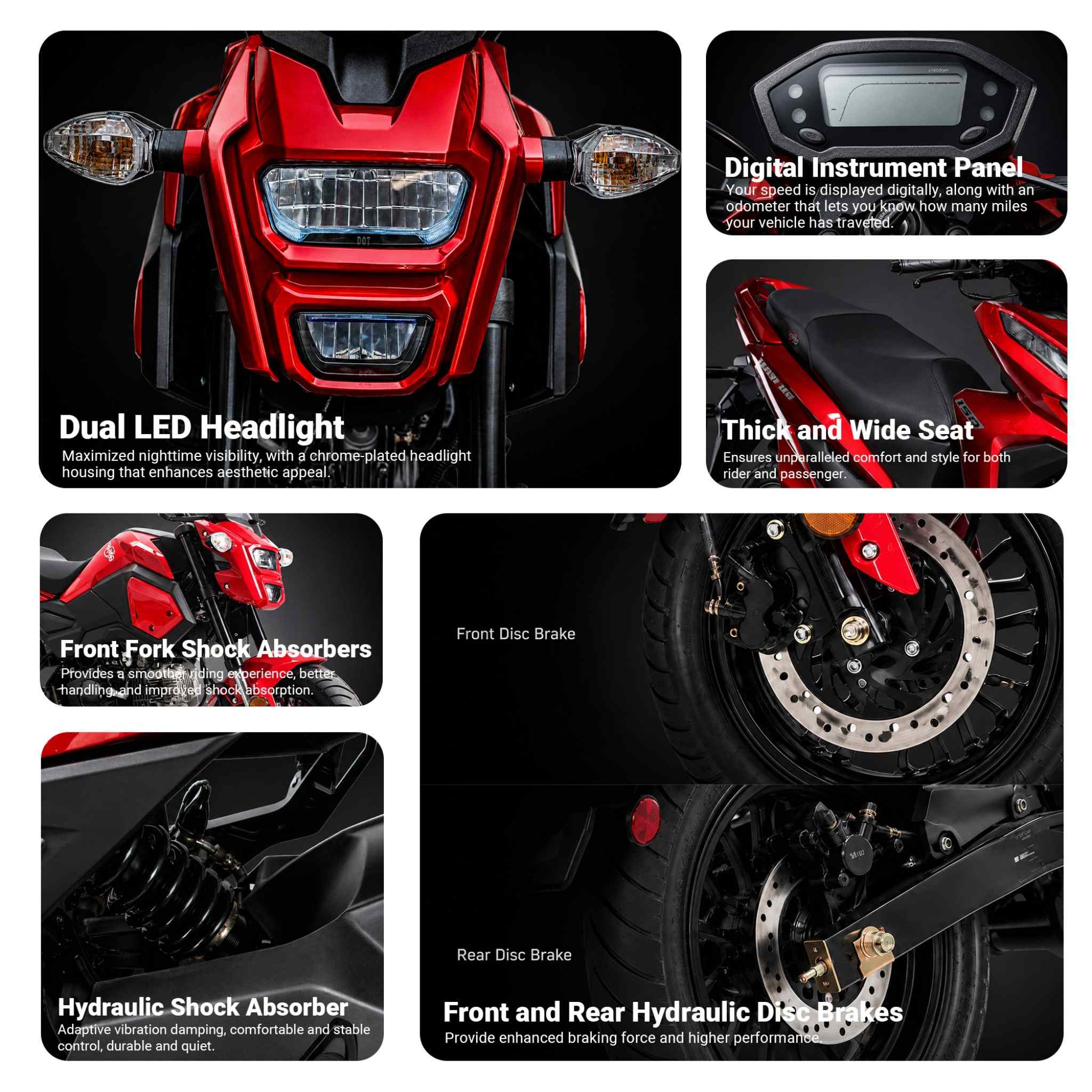 Free shipping! X-PRO 125cc Vader Motorcycle with Manual Transmission, Electric Start! Dual Headlights! Big 12in Wheels! - Image 5