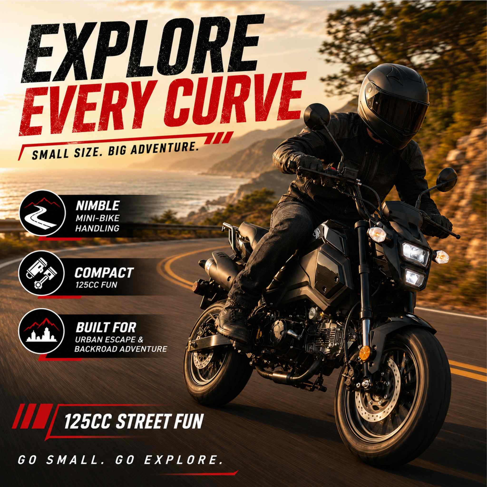 Free shipping! X-PRO 125cc Vader Motorcycle with Manual Transmission, Electric Start! Dual Headlights! Big 12in Wheels! - Image 7