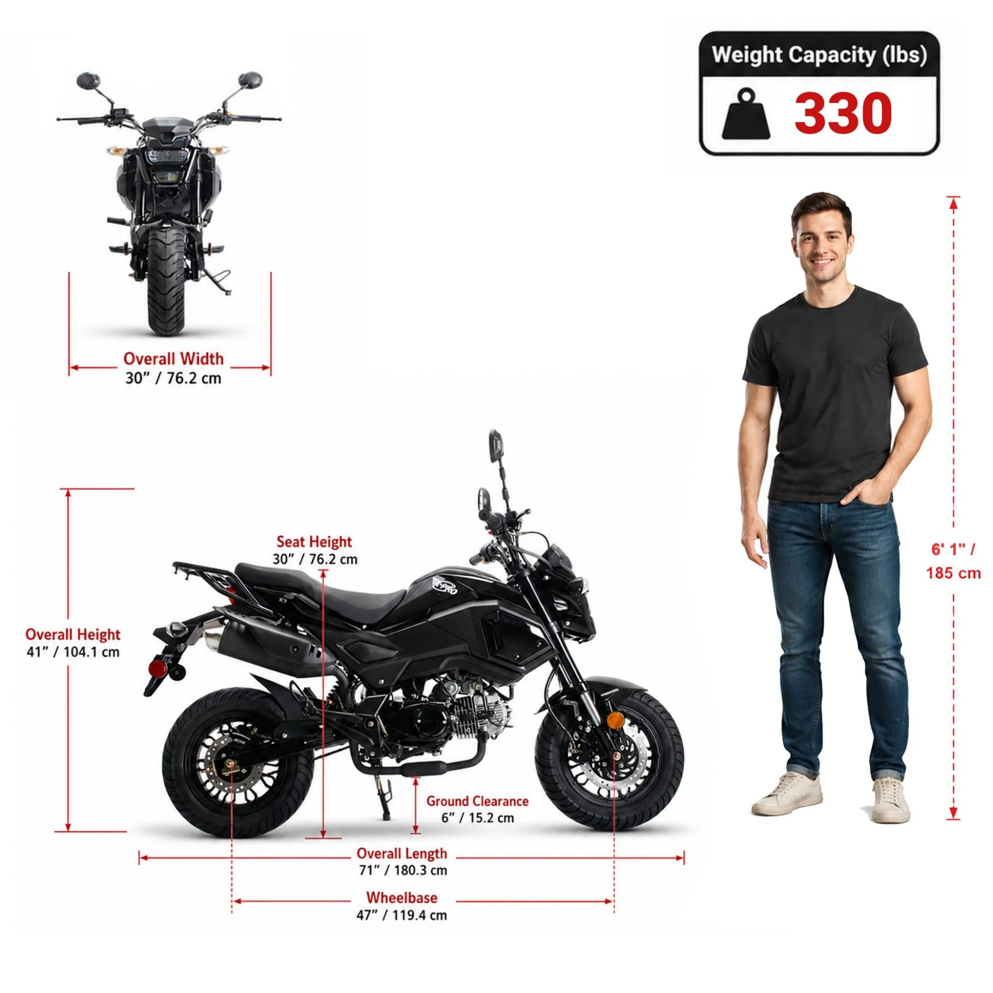 Free shipping! X-PRO 125cc Vader Motorcycle with Manual Transmission, Electric Start! Dual Headlights! Big 12in Wheels! - Image 8