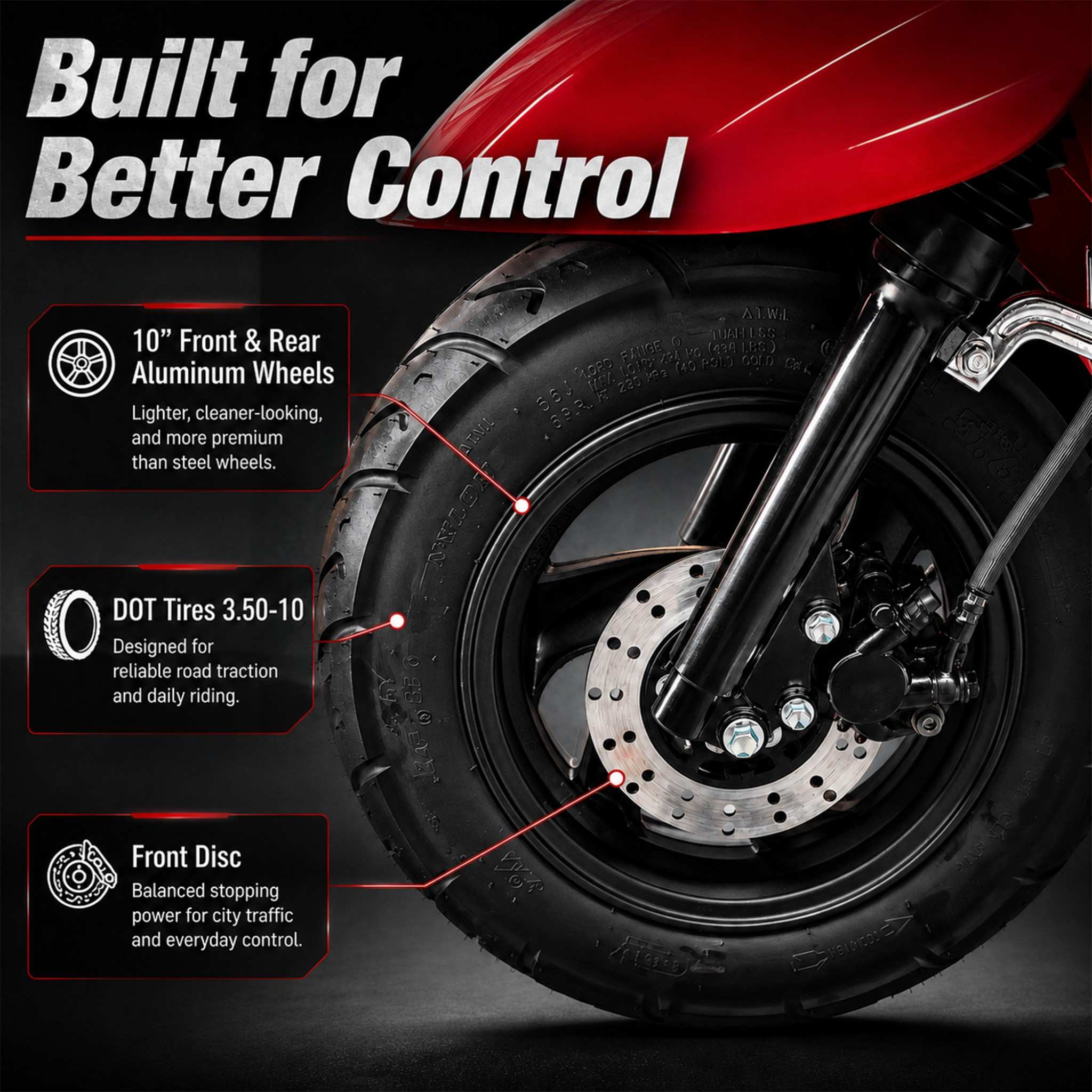 Free Shipping! X-PRO Bora 50cc Moped Scooter with 10" Aluminum Wheels, Electric/Kick Start! - Image 3