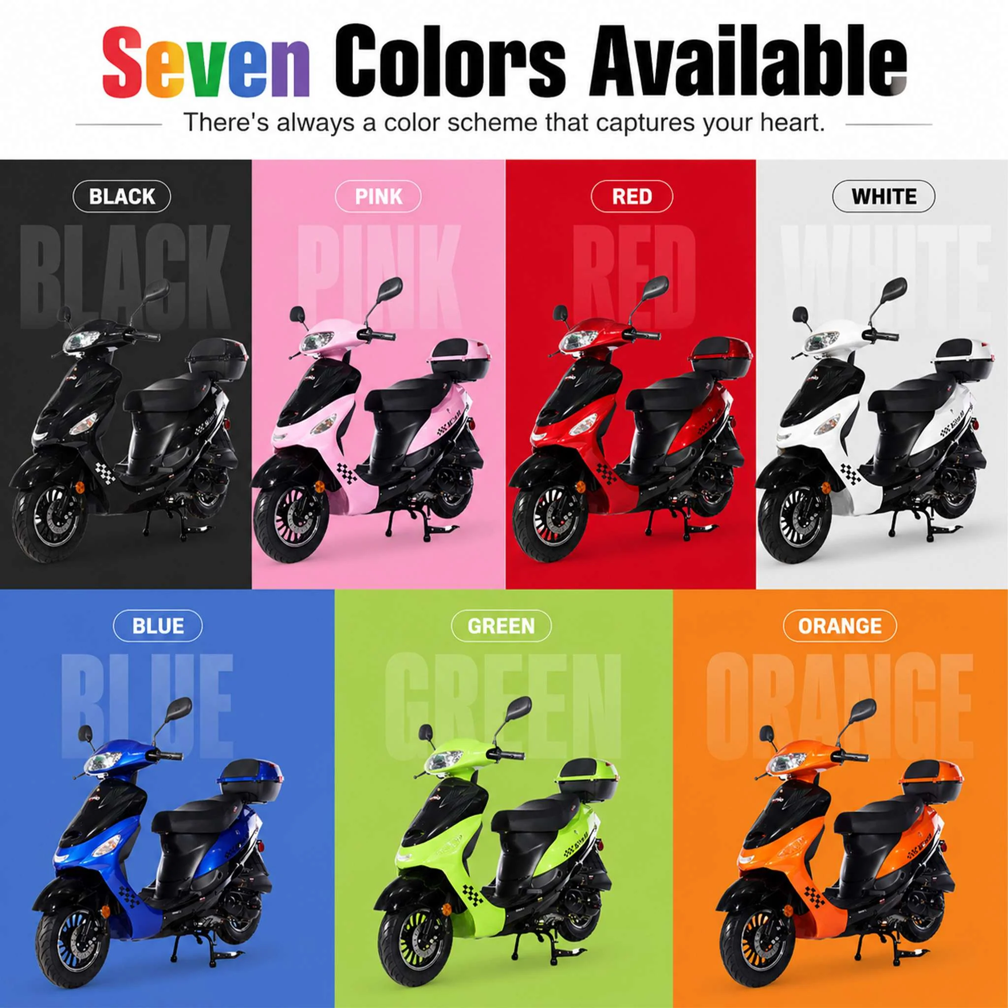 Free Shipping! X-PRO Milos 50cc Moped Scooter with 10in Aluminum Wheels, Rear Trunk, Electric/Kick Start! Large LED Headlight! - Image 3