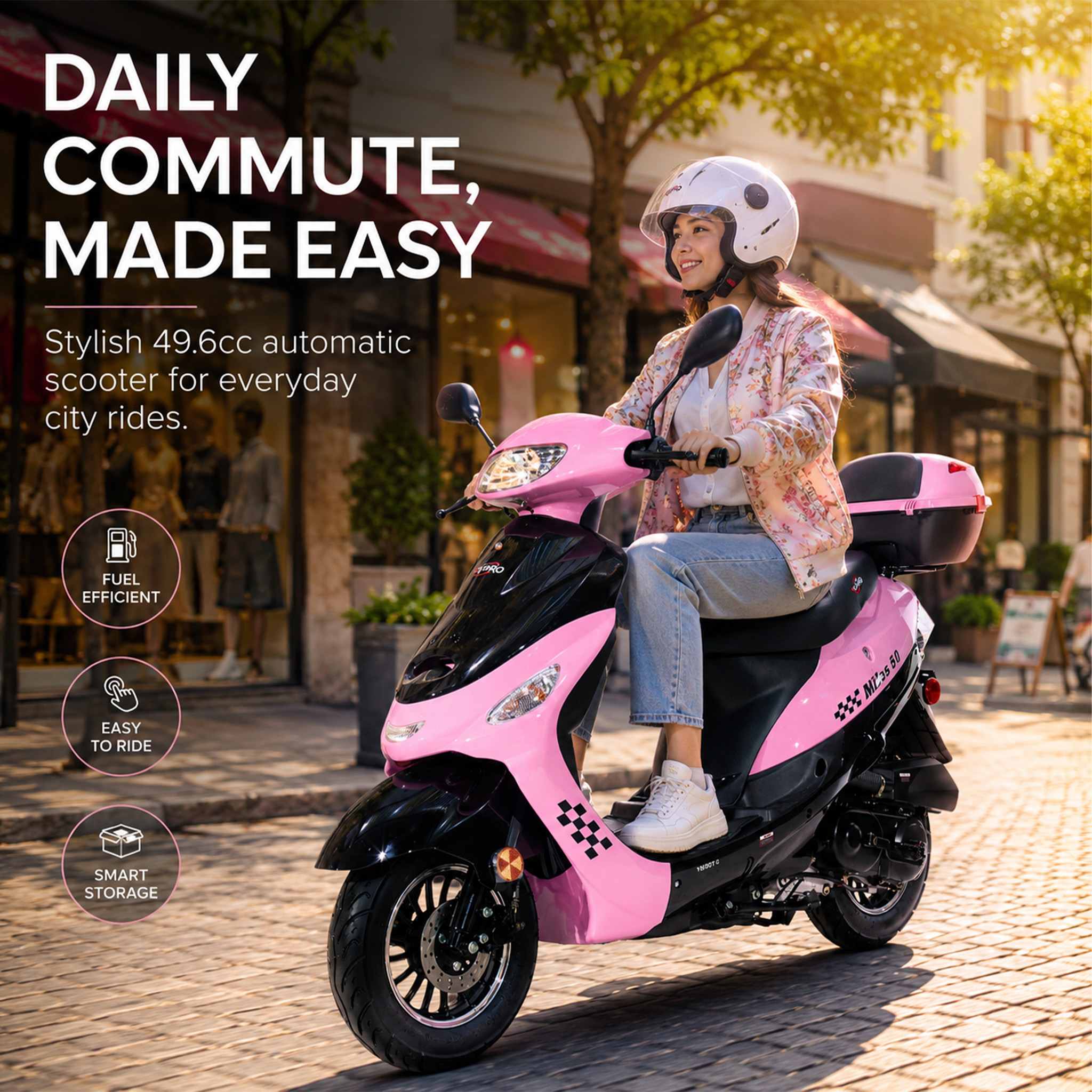 Free Shipping! X-PRO Milos 50cc Moped Scooter with 10in Aluminum Wheels, Rear Trunk, Electric/Kick Start! Large LED Headlight! - Image 6
