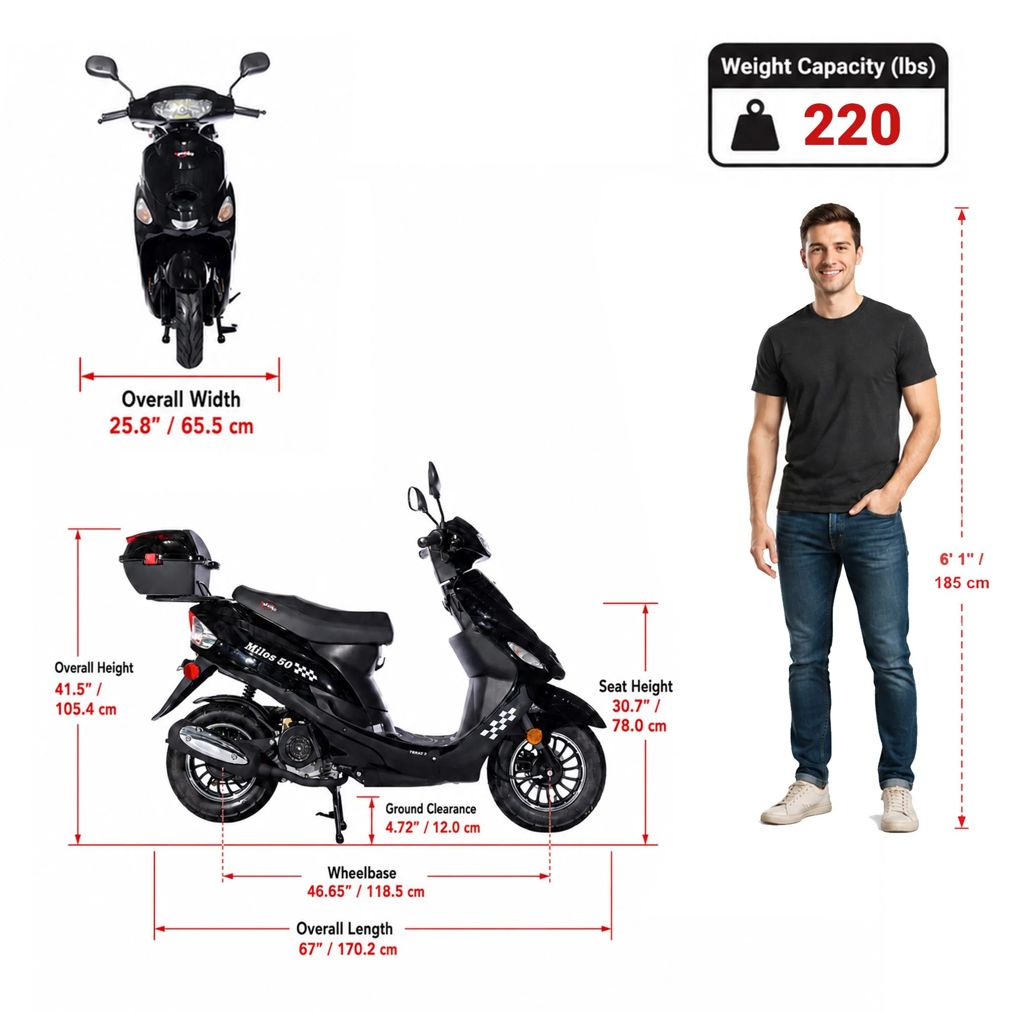 Free Shipping! X-PRO Milos 50cc Moped Scooter with 10in Aluminum Wheels, Rear Trunk, Electric/Kick Start! Large LED Headlight! - Image 8