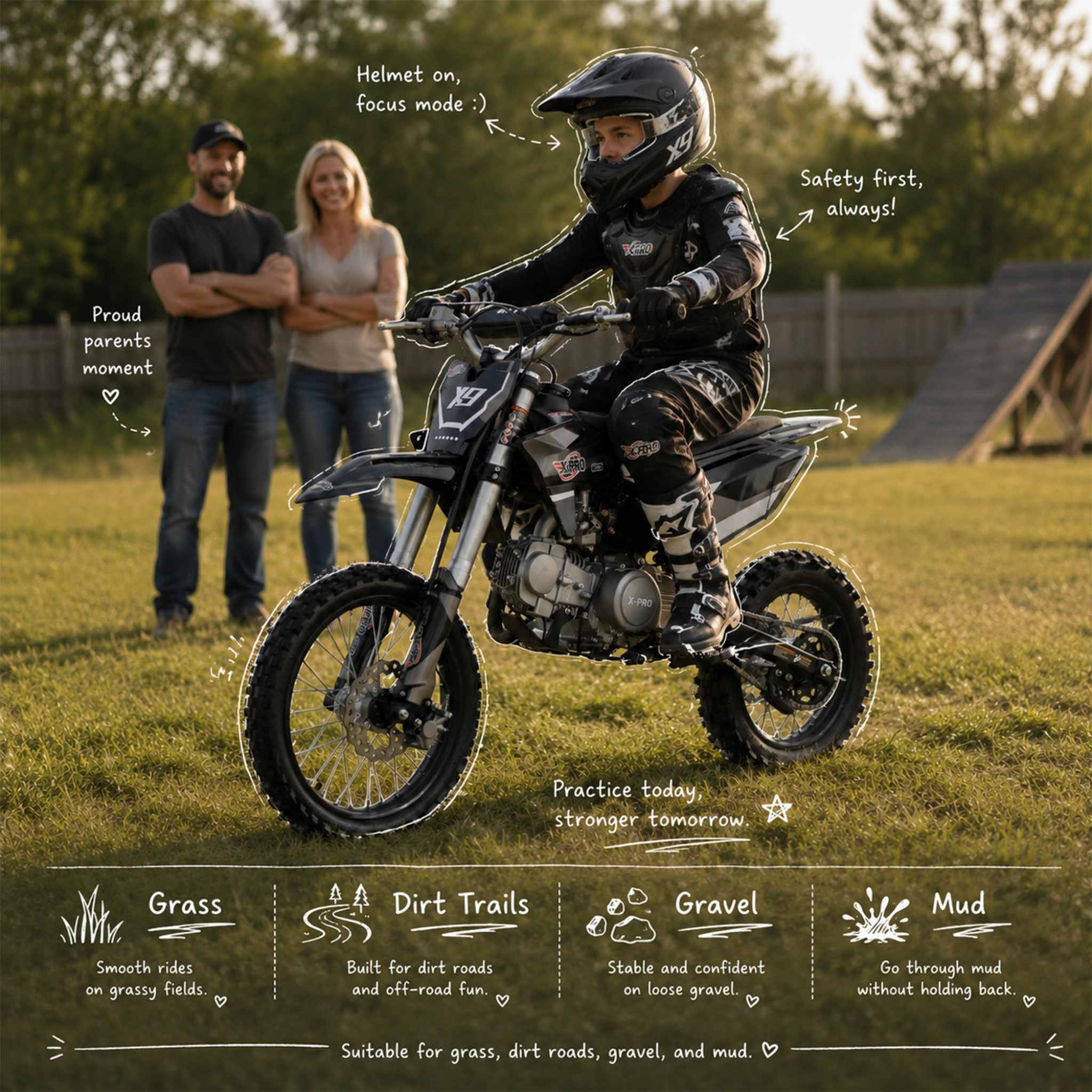 Free Shipping! X-PRO X9 125cc Dirt Bike with 4-Speed Manual Transmission, Kick Start, Big 17in/14in Tires! Zongshen Brand Engine! - Image 4