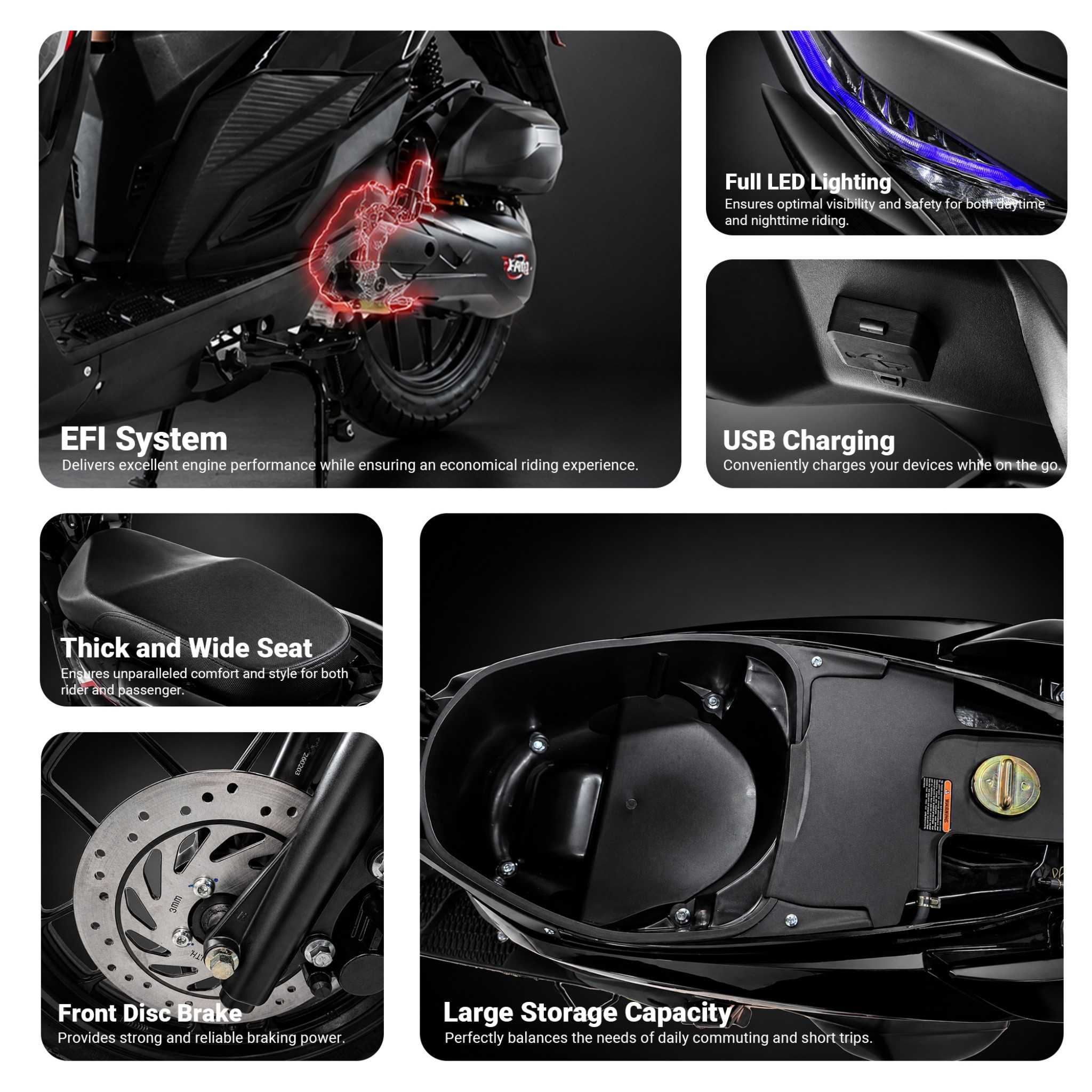 Free Shipping! X-PRO Saipan 200 EFI Electronic Fuel Injection Scooter with CVT Transmission, 14" Alloy Wheels, LED Headlights! - Image 5