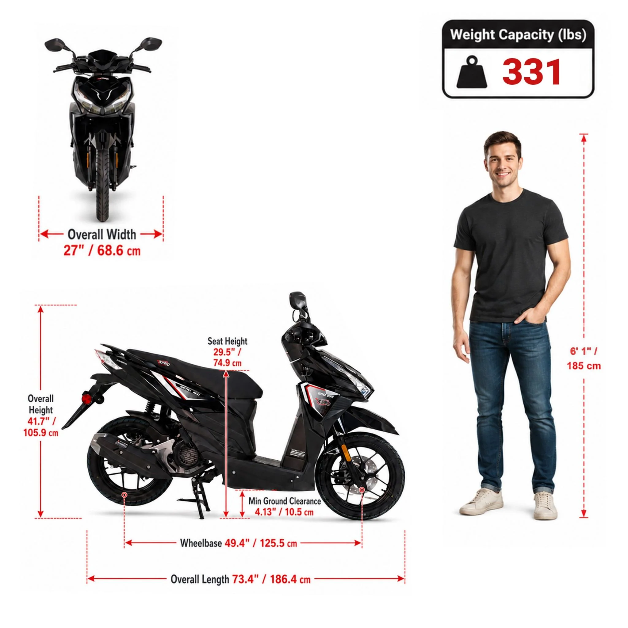 Free Shipping! X-PRO Saipan 200 EFI Electronic Fuel Injection Scooter with CVT Transmission, 14" Alloy Wheels, LED Headlights! - Image 8
